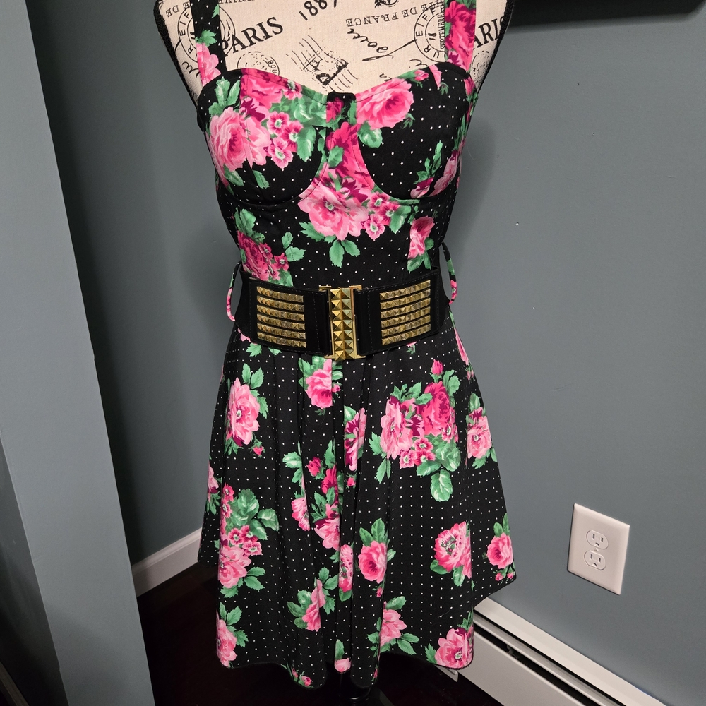 Floral Black Dress with Pink Accents